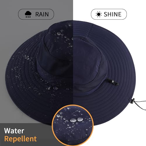 UPF50+ Mens Wide Brim Sun Hat Large Foldable Brim Bucket Hat for Fishing Gardening Womens UV Protection Hat Navy Blue