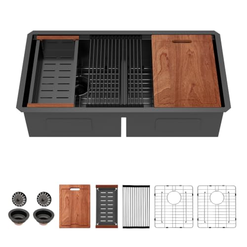 33 Inch Matte Black Double Bowl Kitchen Sinks