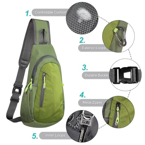 Small Sling Bag Lightweight Crossbody Bag for Women Men Hiking Backpack Travel Shoulder Bag Chest Daypack for Gym Work Outdoor Sports Army Green Grass Green