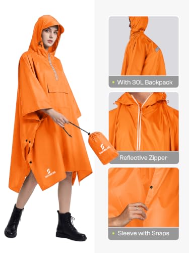 Adult Rain Poncho Waterproof Hooded Raincoat Lightweight Packable