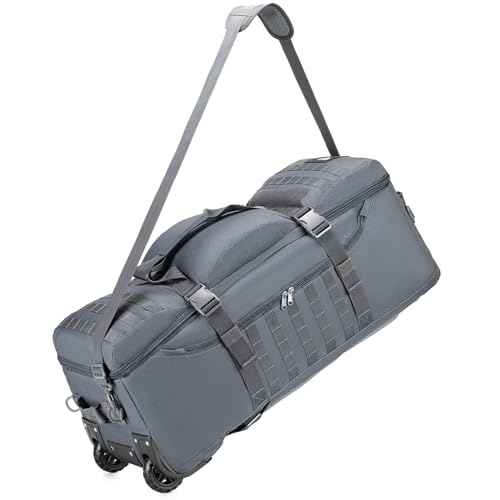 Tactical Travel Duffle Bag with Wheels and Handle 3 in 1 Large 85L XL Rolling Travelling Backpack Waterproof Oxford Carry On Hand Luggage Deployment Bags with Combination Padlock