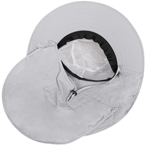 Sun Hat for Men Women with Neck Flap& Removable Face Cover Wide Brim