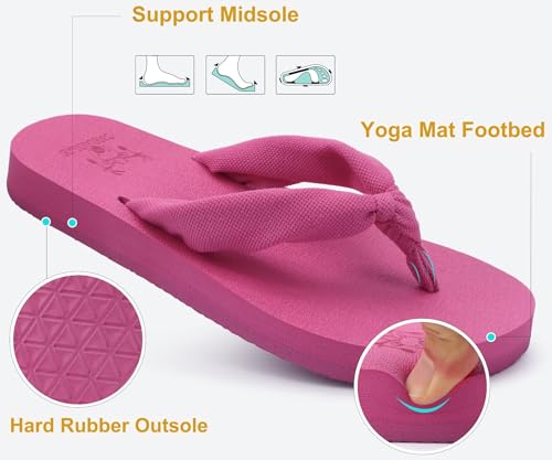 Flip Flops for Women Arch Support Summer Beach Sandals Rose Size 9