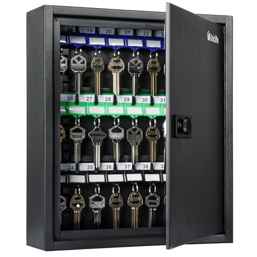 40 Position Key Cabinet with Combination Lock Resettable Black Digital Security Storage Box Steel Key Organizer with Adjustable Racks Colorful Key Tag Labels and Hooks