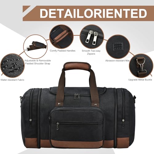 50L Canvas Duffle Bag for Travel Weekend Gym Overnight Carry