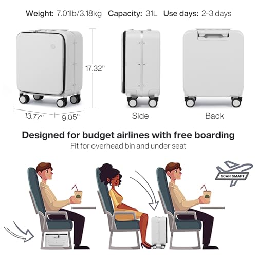 17x14x9 Carry On Luggage Underseat PC Hard Shell Suitcase Top Opening Aluminum Frame Travel Suitcases with Wheels