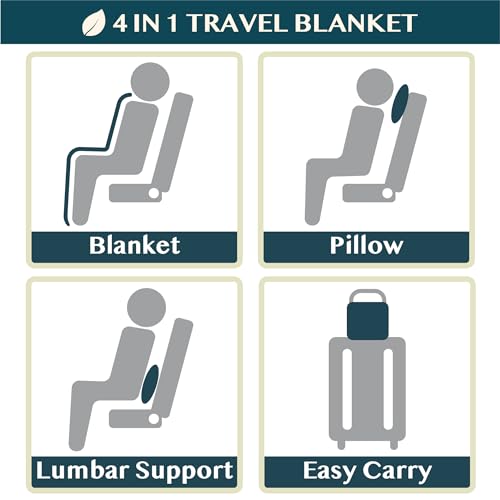 Compact 2-in-1 Travel Blanket Pillow for Airplane Flight, Dark Gray