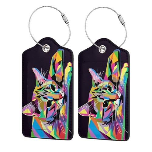Cat Leather Luggage Tag with Stainless Steel Ring