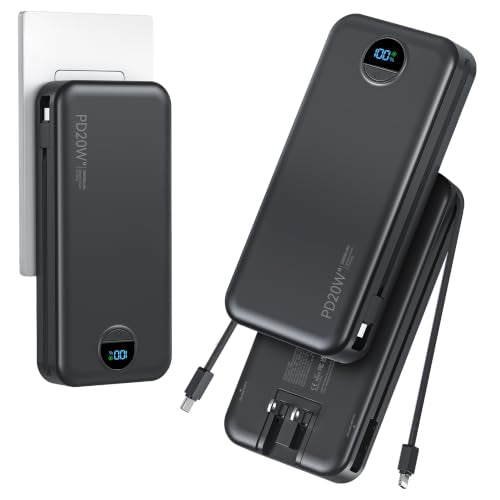 20000mAh Ultra Portable Charger Power Bank with inBuilt Cables&AC Wall Plug