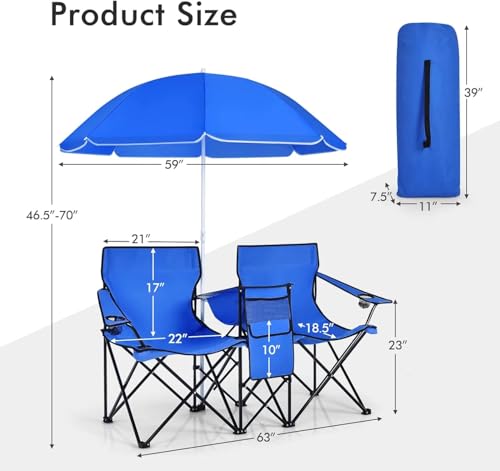 Double Camping Chair with Umbrella