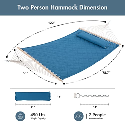 Two Person Hammock with Spreader Bars and Detachable Pillow