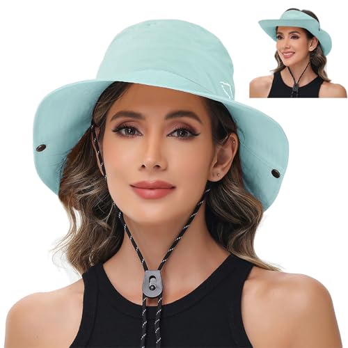 Sun Hats for Women Bucket Hat UV Protection Fishing Hat Wide Brim Safari Hats 2 in 1 Zip