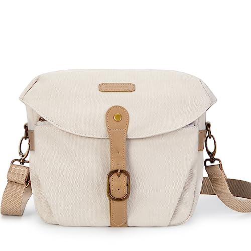 Canvas Crossbody Camera Bag with Rain Cover Women Men