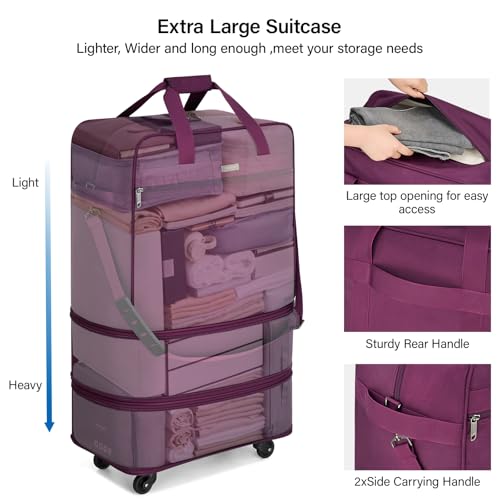 Suitcases with Wheels Expandable Foldable Luggage Bag Suitcase Collapsible Rolling Travel Bag Duffel Bag for Men Women Lightweight Suitcases without Telescoping Handle