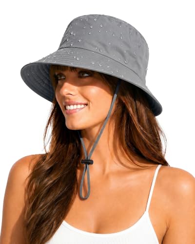 Water Resistant UPF 50+ Sun Bucket Hat Packable Brimmed for Women Men Grey