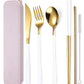 6 Pieces 18 8 Stainless Steel Flatware Set Portable Reusable Cutlery Set Travel Utensils Set Including Chopsticks Knife Fork Spoon Straws Cleaning Brush Dishwasher Safe (6 Count)