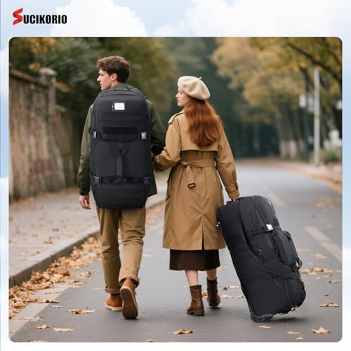 Tactical Travel Duffle Bag with Wheels and Handle 3 in 1 Large 85L XL Rolling Travelling Backpack Waterproof Oxford Carry On Hand Luggage Deployment Bags with Combination Padlock
