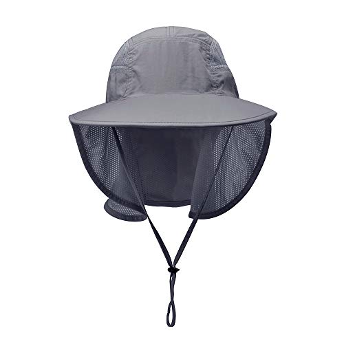 Unisex Outdoor Activities UV Protecting Sun Hats with Neck Flap Black Grey