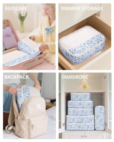 7 Set Floral Packing Cubes for Travel Carry on Suitcase Luggage Organizer Bags for Kids Women Men