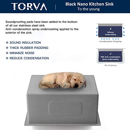 32 x 19 Inch Gloss Black Ceramic Coating with NanoTek Undermount Kitchen Sink