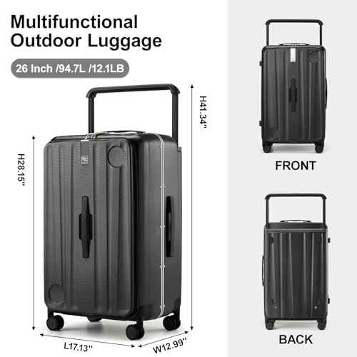 Multifunctional 26 Inch Hard Shell Suitcases with Wheels Travel Approved Luggage Large Rolling Suitcase Checked Luggage for Women Men
