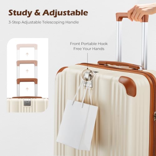 Luggage Set 3 Piece Luggage with PC+ABS Hardshell TSA Lock Spinner Wheels Carry on Lightweight Suitcase Cup Holder