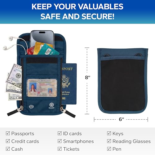Neck Wallet Travel Pouch and RFID Blocking Passport Holder for Women and Men