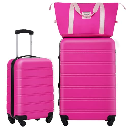 Luggage sets of 3 Piece 20 28 IN Carry on Luggage Hard Case Pink Luggage Expandable Checked Luggage Suitcase Set with Wheels