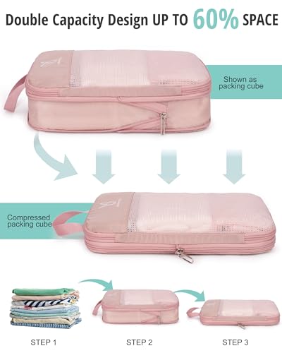 8 Set Space Saving Compression Packing Cubes Lightweight Packing Cube Pink
