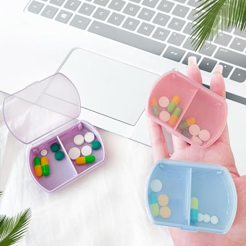 2PCS Small Pill Case Travel Pill Box Cute Pill Organizer for Purse Portable Daily Medicine Organizer 2 Compartment Pill Holder for Vitamins (2 Count)