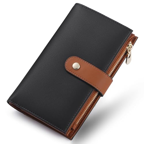 Wallet Women RFID Blocking Multi Cards Wallet Credit Card Holder for Women Large Capacity Lady Leather Trifold Travel Wallet with Passport