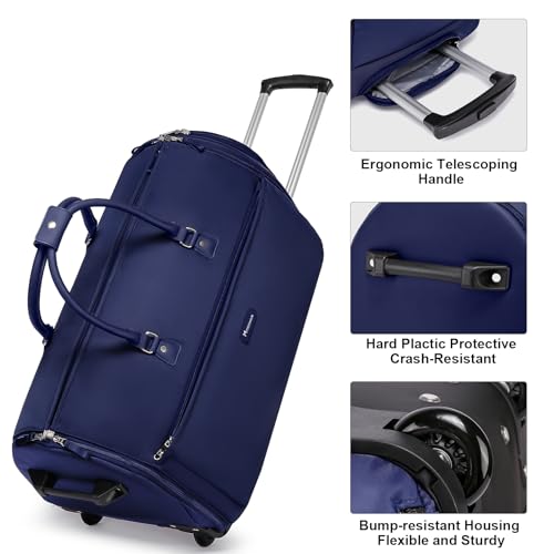 3-in-1 Rolling Garment Duffle Bag with Wheels, 25in Blue