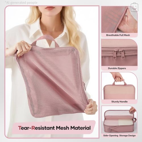 6/9/11 Set Compression Packing Cubes for Travel Essentials,Compressible Expandable Large Luggage Organizer Bags for Clothing,Space Saver Bags with Over 1000 pcs of Mesh Holes(Light Coral) (6 Count)