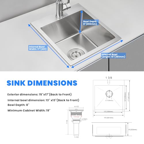 15 Inch Wet Bar Drop In Sink