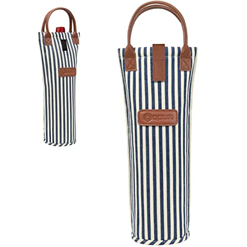 Single Bottle Wine Bag Carrier Insulated Wine Cooler Tote Stripe Navy