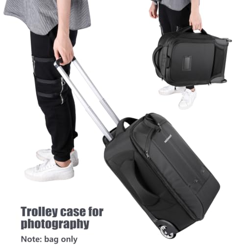 2-in-1 Rolling Camera Bag Backpack Suitcase Style Convertible with Double Handle, Shockproof Trolley Case with Removable Padded for SLR/DSLR Cameras Tripod Lenses (Black/Red)