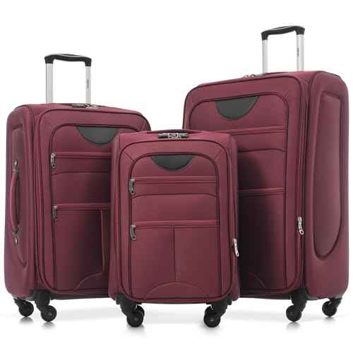 Softside Luggage Set Softshell Lightweight 3 Piece Spinner Suitcase (3 Count)