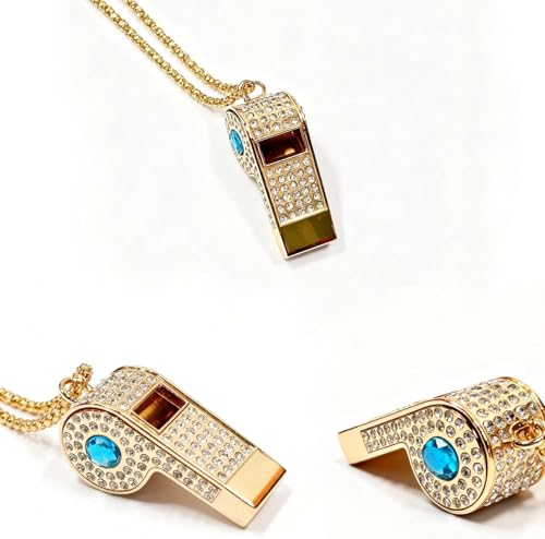 Blinged Blue Rhinestone Whistle for Coaches with Chain