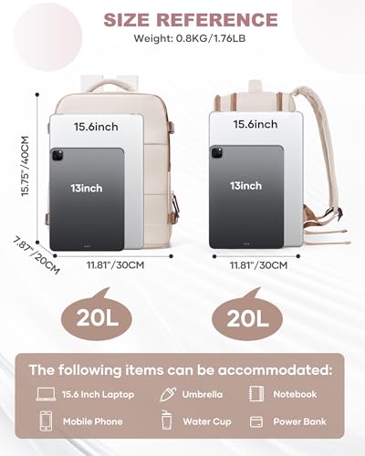 Travel Backpack Carry On for Women Man Gym Backpacks with Laptop Compartment Mochila de Viaje Teacher Personal Item Backpack Airplane Accessories Must Haves Beige Brown 20L