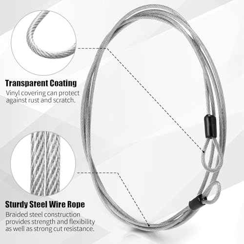 12 Pack Security Cable Luggage Lock with Loops 7 ft 3mm Braided Steel Coated Bike Cable Wire Double Loop Anti Theft Safety for U Lock (12 Count)