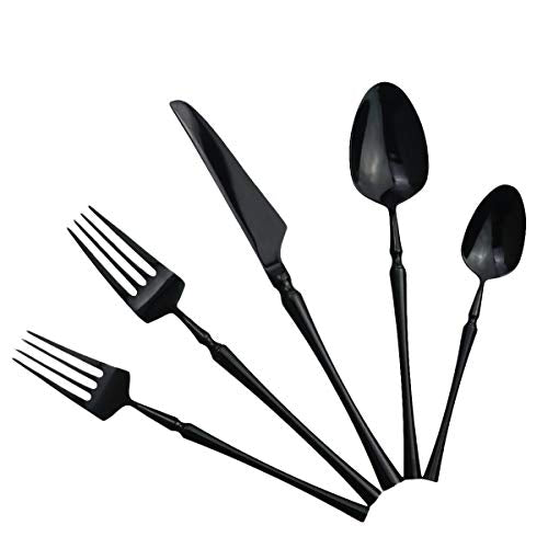 20 piece Black Flatware Set 304 Stainless Steel Fork Spoon Cutlery Luxury Mirror Polished Silverware (4 Count)