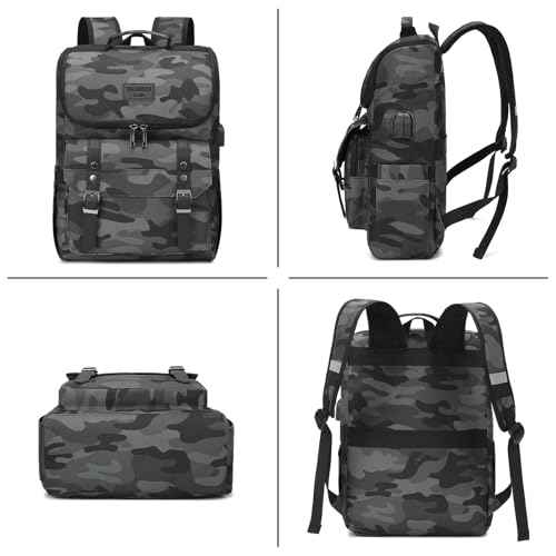 Vintage Backpack Travel Laptop Backpack with usb Charging Port for Women & Men College Backpack Fits 15.6 Inch Laptop Camouflage Gray