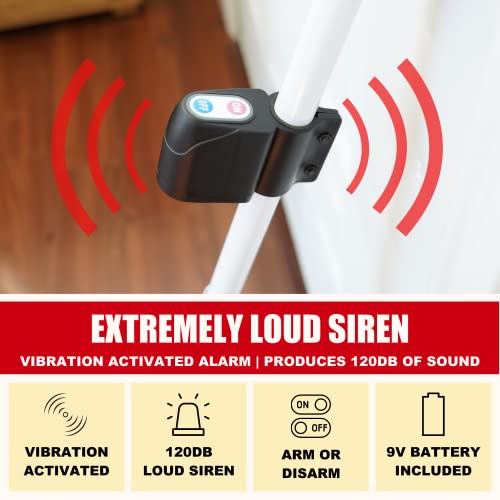 2-in-1 Door Security Bar with Alarm & Sliding Door Stopper Security Bar with 120db Loud Siren - Rugged Iron Rated for 400lbs, (Protects Against Scratches) New Model for Wider Compatibility