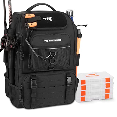 KarryAll Fishing Backpack with Rod Holder 4 Tackle Boxes