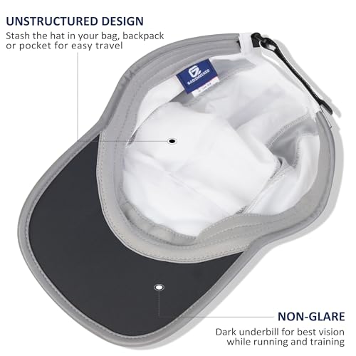 Baseball Cap Nylon Running Outdoor Sports Hat for Men Woman Adjustable Quick Drying Reflective Foldable 50+ UPF Inhibit UV Mesh Water Repellency Race Performance Lightweight White