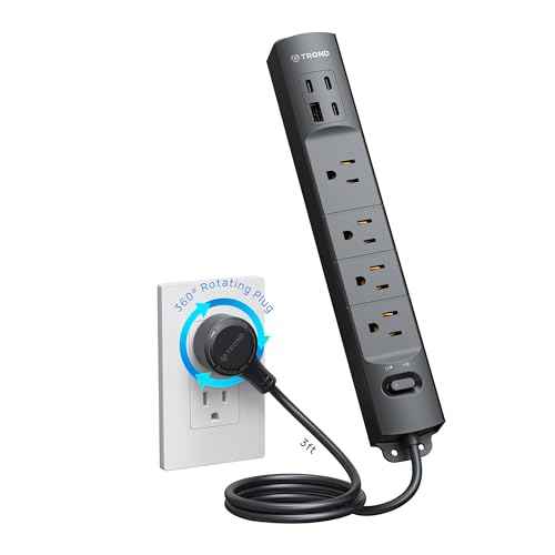 Wall Mount Surge Protector Power Strip with 360 Rotating Plug