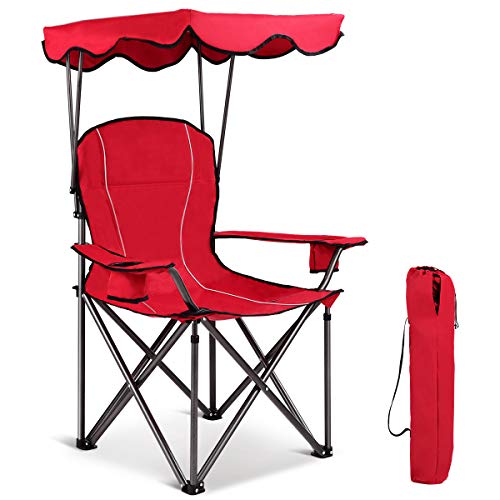Canopy Chair Portable Folding Beach Pool Chair Lawn Chair with Canopy Two Cup Holders and Carry Bag