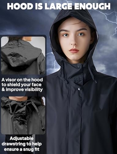 Waterproof Rain Poncho for Women Packable Hooded Raincoat with Pocket