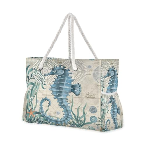 Large Beach Bags Totes Canvas Tote Shoulder Bag Soft Wave Water Resistant Bags for Gym Travel Daily Ocean