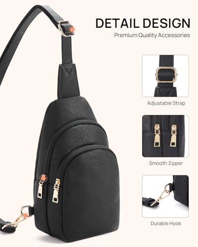 Crossbody Bags for Women Leather Sling Bag for Woman Travel Black